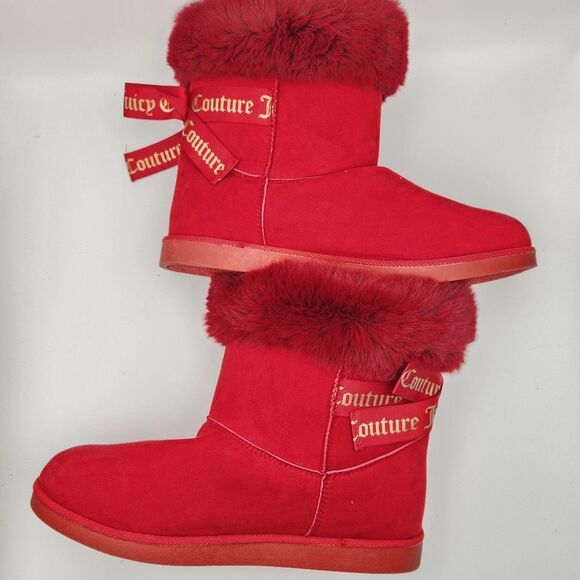Juicy Couture King Cozy Cold Weather Boots Red Pull On Faux Suede Fur 8 NWT - Picture 6 of 10